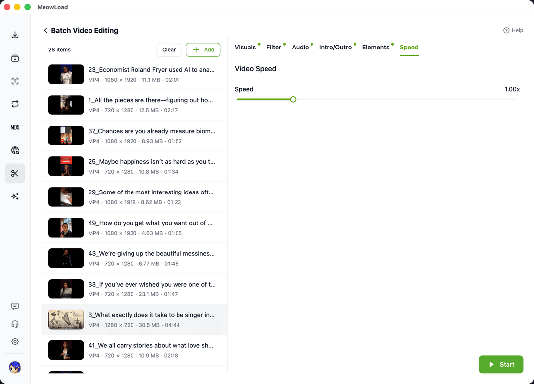 Cambiador de velocidad de video por lotes